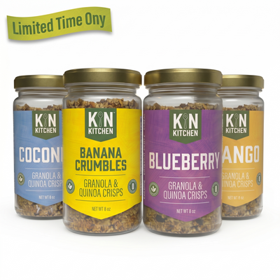 Banana Crumble, Coconut, Blueberry, Mango