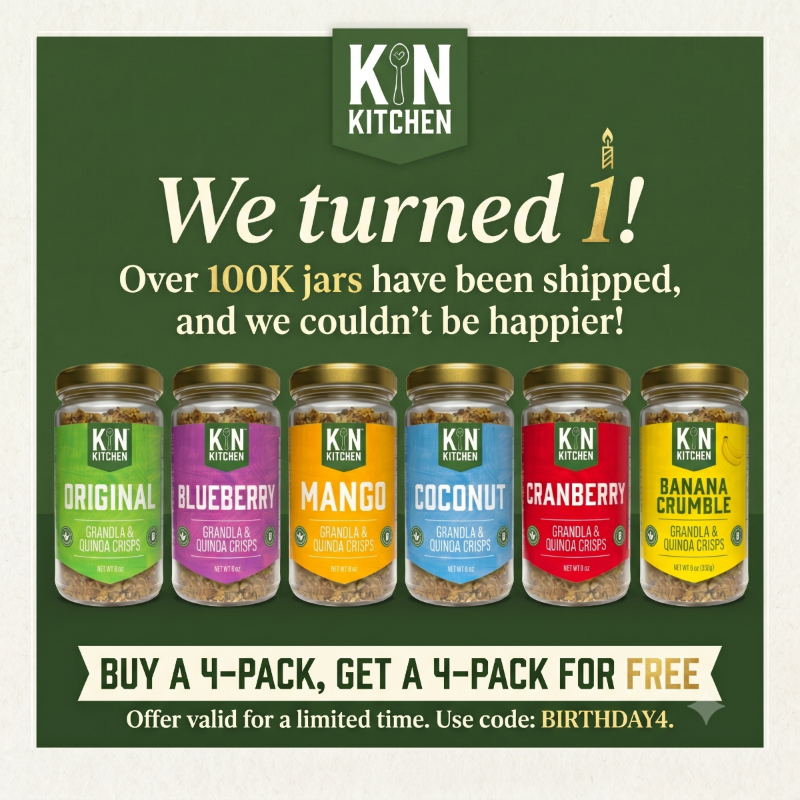 Kin Kitchen granola in a glass jar