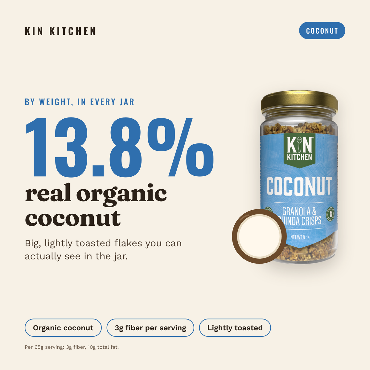 Coconut: 13.8% real organic coconut by weight, lightly toasted flakes