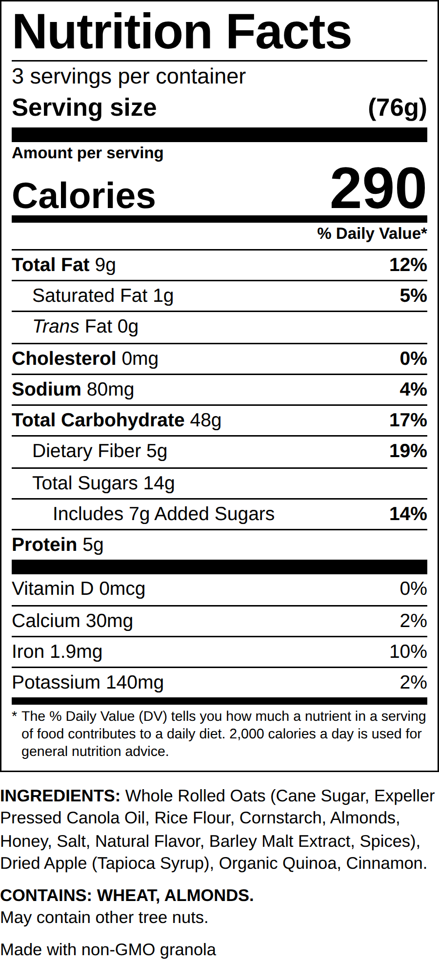 Apple Cinnamon Nutrition Facts and ingredients